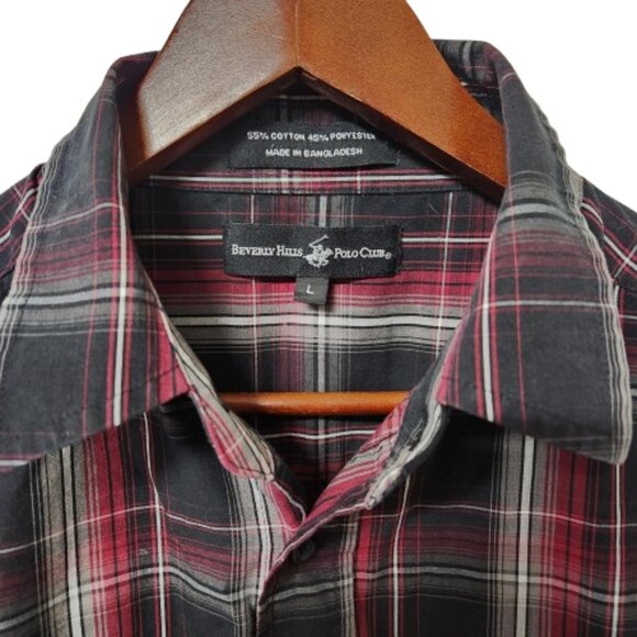Beverly Hills Polo Club Men’s Plaid Short Sleeve Button-Up Shirt Size Large - Picture 3 of 6
